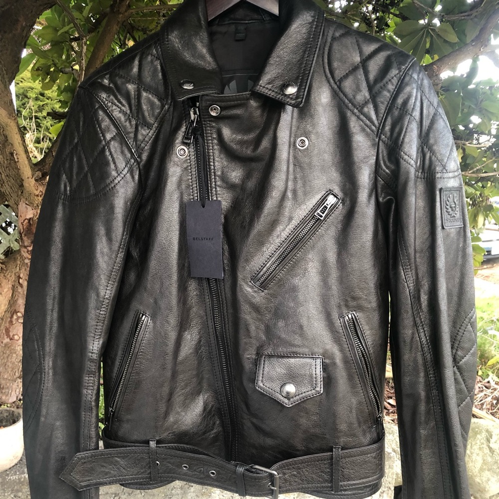 NWT Belstaff Arlingham Leather Printed Bike Jacket